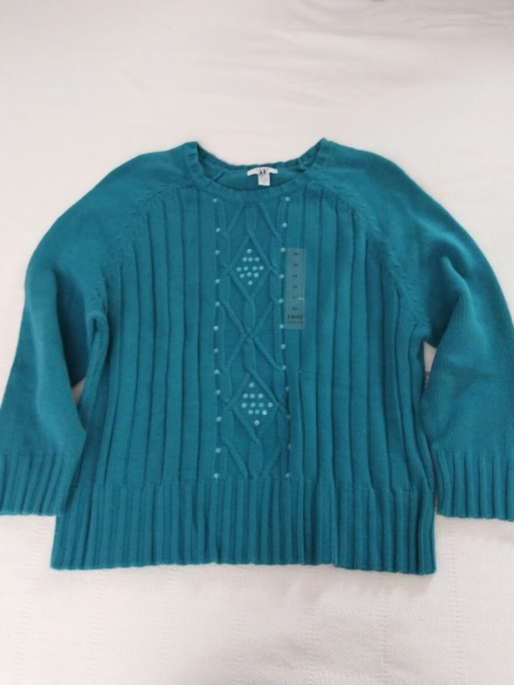 Izod Women's Plus 3X Sweater Cable Knit Sequins Turquoise Aqua NWT Cotton Blend